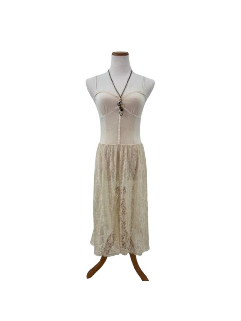 Intimately Free People Ivory Lace Ribbed Midi Dress | 2014 Boho Indie Sleaze | S - Picture 9 of 16